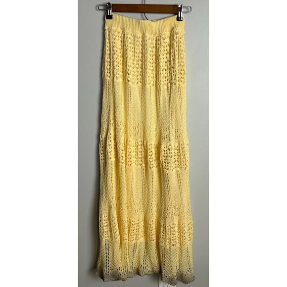 Princess Polly Crochet Knit Tiered Maxi Skirt Knit Lined Yellow Boho Size XS/Sx - Picture 1 of 7